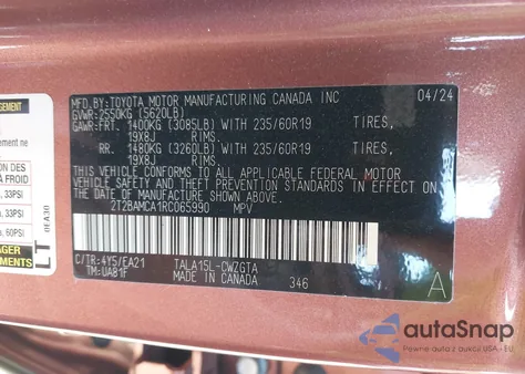 2024 Lexus Rx 350 Premium z USA, uszkodzony, nr VIN 2T2BAMCA1RC065990